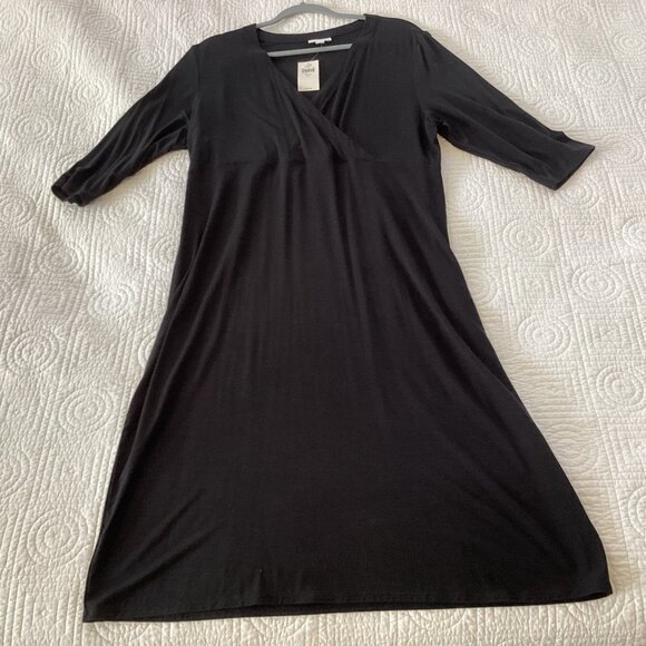 NWT J.Jill Black Midi Dress Size L Stretchy Knit Rayon Crossover Casual Surplice - Picture 11 of 12
